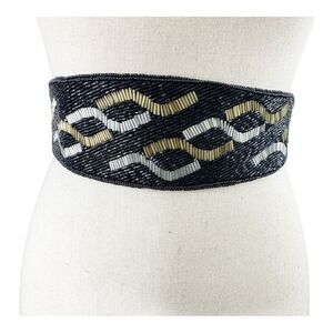 Vintage 80’s Beaded Wide Cumberbund Party Evening Belt‎
